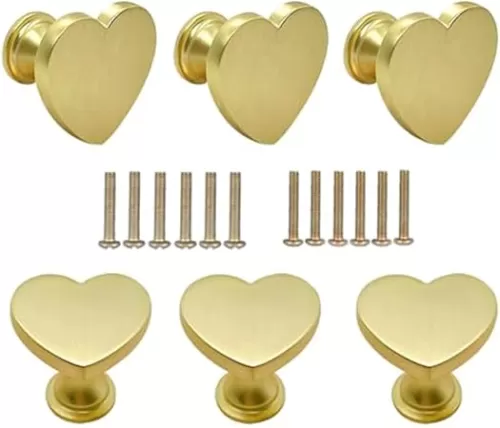 HWAQHDYL 6 pcs Gold Heart Shape Knob Handles Vintage Door Knobs Drawer Dresser Cupboard Pull Handles for Home Kitchen Kids Children's Cabinet Drawer Furniture Hardware Handles(Heart)