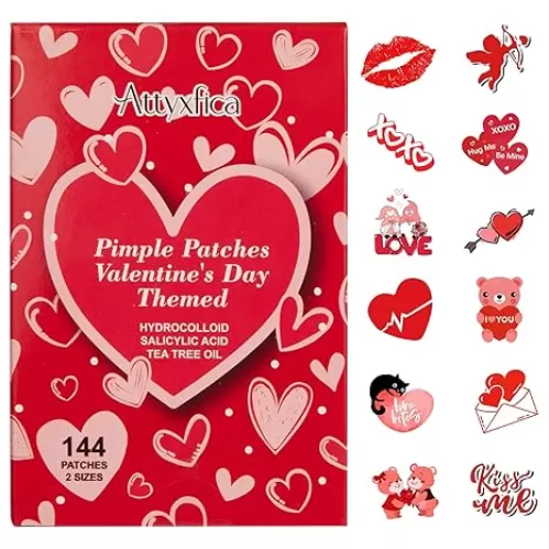 Hydrocolloid Pimple Patches Cute Heart - 144 Count Pimple Patches for Face, Acne Patches for Zits and Blemishes, Spot Treatment Stickers w/Salicylic Acid & Tea Tree Oil, 2 Sizes & 12 Patterns