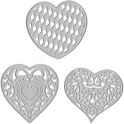 Hying 3 PCS Valentines Love Heart Frame Cutting Dies for Card Making, Hollow Diamond Pattern Heart Die Cuts Mesh Grid Dies Stencil Embossing Tool Scrapbooking DIY Etched Craft Dies