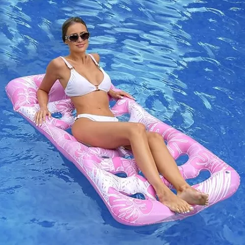 Inflatable Floating Objects On Water Toys, Maple Leaf Pattern Design with Heart-Shaped Holes, Head Pillow for Adults to Rest, Sunbathing, Lounge Chairs, Floating Beds, Swimming Pools