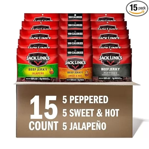 Jack Link's Beef Jerky Bold Variety Pack - Includes Sweet & Hot, Jalapeno and Peppered Jerky, Great Gifts for Dad & Men, Good Source of Protein, Meat Snacks Made with 100% Beef - 1.25 Oz (Pack of 15)
