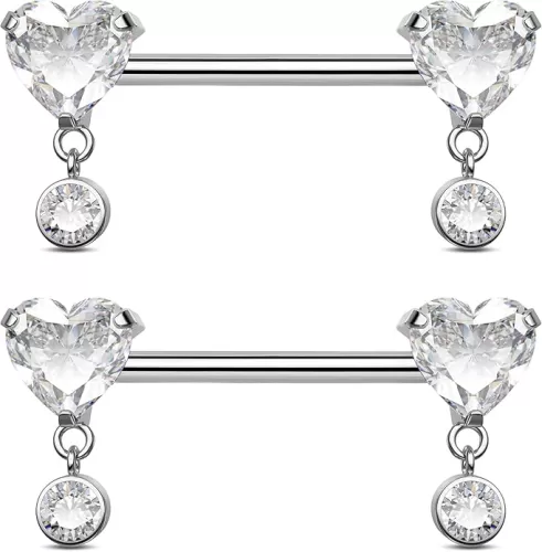 Jewseen G23 Titanium Nipple Rings Internally Threaded Nipple Piercing Jewelry Heart Cubic Zirconia Barbell for Women