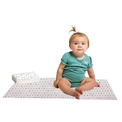 J.L. Childress Healthy Habits Disposable Changing Pads for Baby - Absorbent, No-Leaks, Diaper Changing Table Liners - Disposable Travel Changing Pads, 26" x 18" - Stars/Hearts/Arrows - Pack of 24
