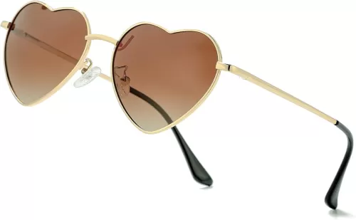 JOVAKIT Polarized Heart Sunglasses for Women Fashion Lovely Style Metal Frame UV400 Protection Lens