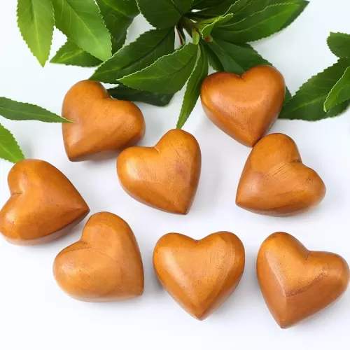 Kigeli 8 Pcs Handmade Wooden Hearts Olive 3D Love Crafts Pine Carved Heart Wood Decor for Wedding Birthday Anniversary Mother's Day Teacher Appreciation Gifts