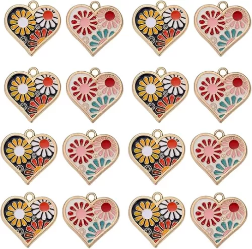 KitBeads Mixed Styles Heart Charms Cartoon Heart Shaped Charms for Jewelry Making Bracelets Bulk