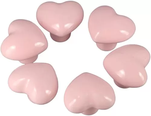 Leadigol 6 PCS Heart Shape Ceramic Cabinet Knobs, Cute Pink Knobs Heart Knob Ceramic Knobs, Vintage Door Knobs Drawer Dresser Cupboard Pull Handles