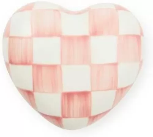 MACKENZIE-CHILDS Heart Knob, Decorative Drawer Pull Knob, Pink-and-White Rosy Check