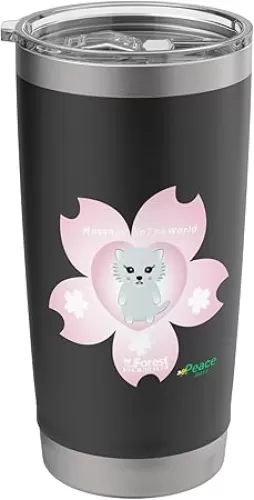 Message1 Cherry Blooming Heart Cherry Blossom Pattern Cute Cat Fairy World Wish for Peace Honey Bee Stainless Steel Insulated Tumbler