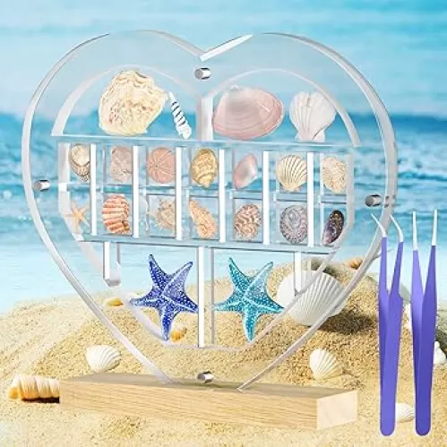 Mini Heart Acrylic Magnetic Seashell Display Box with Hold Base, Shadow Boxes for Jewels Storage, Container for Bead, Nail, Suitable for Mini Collections, 0.5in High (22 grids, Heart)