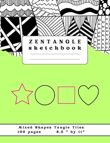 Mixed Shapes Tiles Zentangle Sketchbook: Large sheets with circular + squared + star shape + heart shape grids for zendoodle & mandala art, art ... & zen drawing / sketching with left blanks