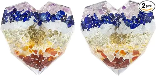 mookaitedecor Chakra Drawer Knobs with Screws Set of 2, Heart Shaped Resin Crystal Stone Pulls Handle for Dresser Cupboard Kitchen Wardrobe Decorative