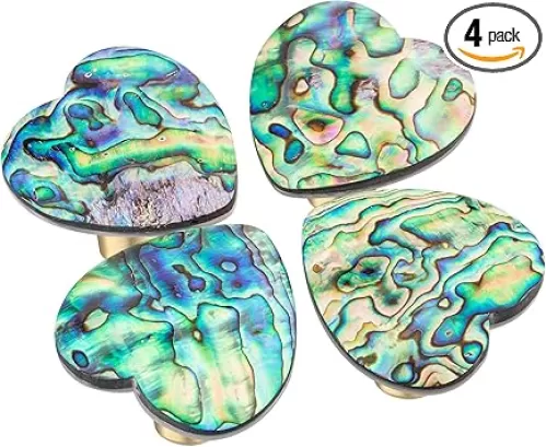 mookaitedecor Set of 4 Abalone Shell Cabinet Knobs with Screws, Heart Shaped Stone Pulls Handle for Dresser Drawer Cupboard Furniture Decorative