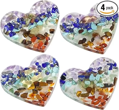 mookaitedecor Set of 4 Chakra Heart Shape Crystal Drawer Knobs with Screws, Resin Stone Pulls Handle Dresser Decorative Cabinet Knobs