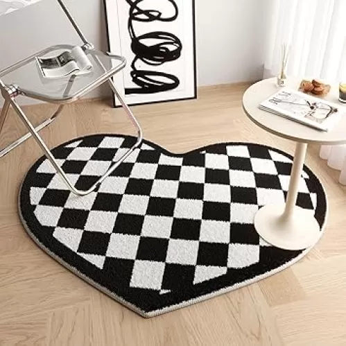 Morden Area Rug for Home Office, Living Room, Bedroom, Kitchen ，Checkerboard Heart Shape Rugs 28"*32"