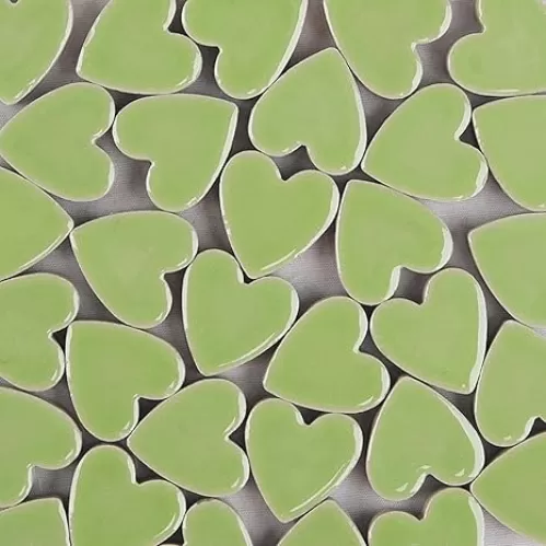 Mosaic Tiles Love Heart Ceramic Crystal Mosaic Glass Tile for Crafts Bulk DIY Picture Frames Handmade Jewelry Coasters Art Material Decoration, 2.2x2.3cm, 48pcs/200g (Green)