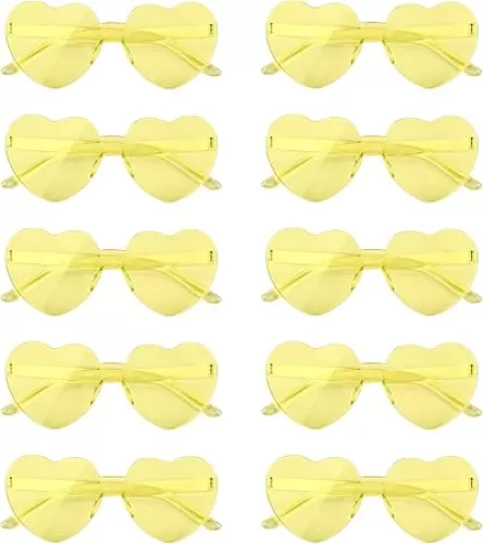 NACHLYNN 10 Pairs Heart Sunglasses Women Rimless Heart Shaped Sunglasses Candy Color Glasses for Costumes Cosplay (Yellow)