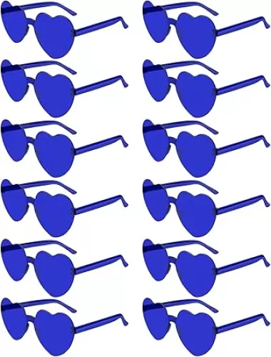 NACHLYNN 12 Pairs Navy Blue Heart Sunglasses for Women - Rimless Shaped Glasses for Party Favors