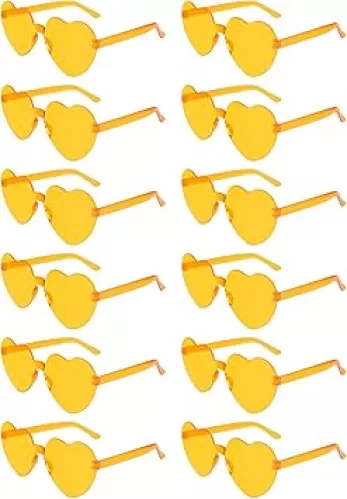 NACHLYNN 12 Pairs Yellow Heart Sunglasses for Women Rimless Heart Shaped Sunglasses Candy Heart Glasses for Party Favors