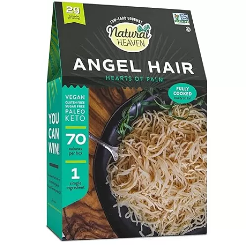 Natural Heaven Hearts of Palm Angel Hair – Low-Carb Pasta, Keto Noodles, Gluten-Free, 9 Oz