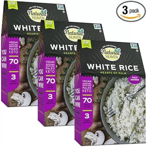 Natural Heaven Hearts of Palm Rice, White - Low-Carb and Low-Calorie White Rice, Keto, Paleo, Plant-Based Healthy Food, Ready to Eat, 9 Oz Ea (Pack of 3)