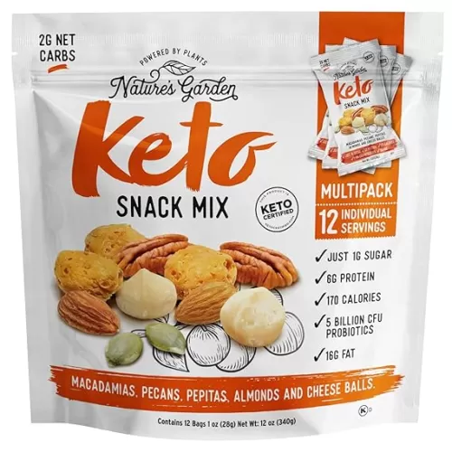 Nature’s Garden Keto Snack Mix - Probiotic Cheese Balls, Crunchy Keto Snack, Keto Snack Mix, All Natural, Low Carb, Heart Healthy Nuts – 1 Oz Bags (12 Individual Servings)