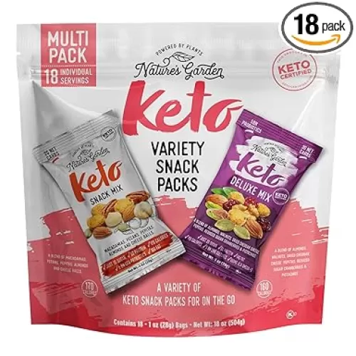 Nature’s Garden Keto Variety Snack Packs – Keto Snack Mix, Keto Deluxe Mix, Heart Healthy Nuts, Probiotic Cheese Balls, Mixed Nuts, Gluten-Free, Energy Boost, Healthy Snacks– 1 Oz Bags (18 Individual Servings)