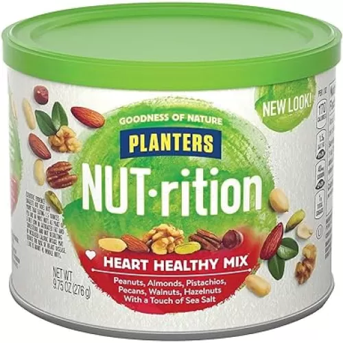 NUT-rition Heart Healthy Nut Mix (9.75 oz Canister) - Variety Nut Mix with Peanuts, Almonds, Pistachios, Pecans, Walnuts, Hazelnuts & Sea Salt