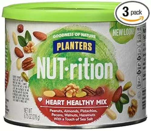 NUT-rition Heart Healthy Nut Mix (9.75 oz Canister, Pack of 3) - Variety Nut Mix with Peanuts, Almonds, Pistachios, Pecans, Walnuts, Hazelnuts & Sea Salt