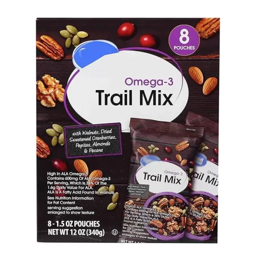 Omega 3 Heart Healthy Nut Trail Mix: Dried Cranberries, Pepitas, Walnuts, Almonds, Pecans, Keto Low Carb Snacking Snack Great On the Go Food, 8 Individual 1.5 oz Value Pack Pouches