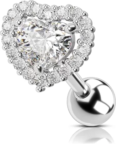 OUFER 16G Helix Earrings, Heart Shiny Clear CZ Helix Piercing Jewelry, 316L Surgical Steel Cartilage Earrings, Tragus Daith Rook Sung Lobe Piercing Jewelry For Women And Men