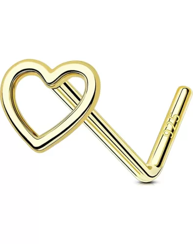 OUFER 925 Sterling Silver Gold Nose Rings, Heart Nose Studs For Women, Cute Nose Nostril Piercing Jewelry, L-Shaped 20G Nose Rings Studs-Gold Heart