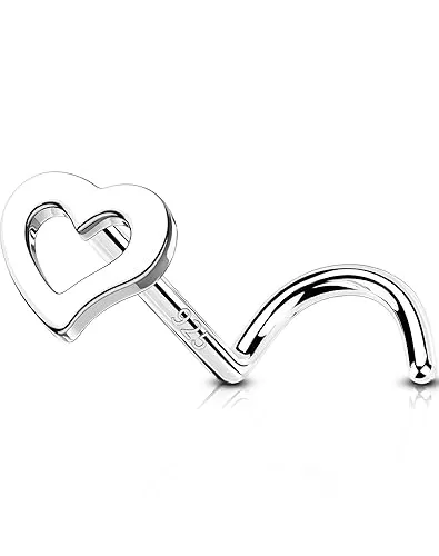OUFER 925 Sterling Silver Nose Rings Studs for Women, Heart Studs for Nostril Piercing, 20G Nose Piercing Jewelry-7mm