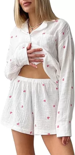 Pajama Sets for Women Cotton Matching Pajama Sets 2 Piece Sleepwear Love Heart Pajamas