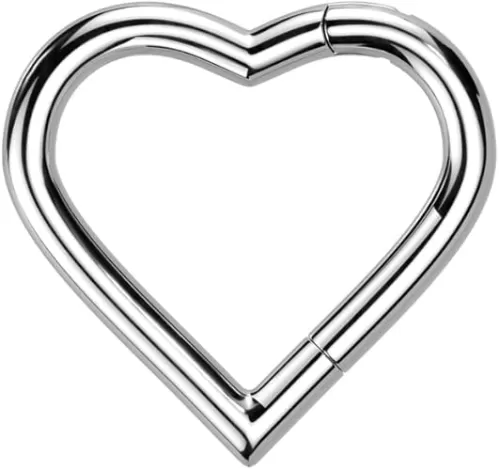Pierced Owl 18GA F136 Implant Grade Titanium Heart Shaped Hinged Segment Ring