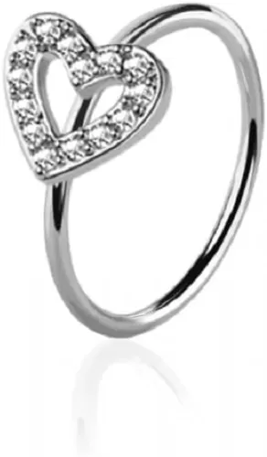 Pierced Owl 20GA 316L Stainless Steel CZ Crystal Paved Heart Outline Top L-Bend Nose Stud (Silver Tone)