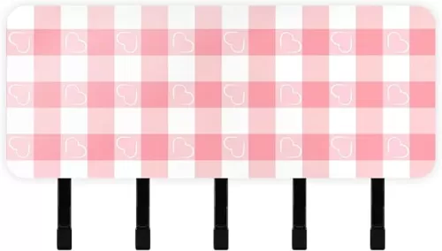 Pigsaly Plaid Tone Heart Shape Key Holder Checkerboard Wall Mounted Key Hook Key Organizer Rack Key Hanger Key Rack Hooks for Kitchen Front Door Entryway Bathroom Office Dormitory 7.1inx4.1in
