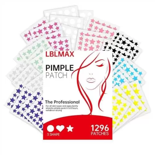 Pimple Patches for Face (1296 Count), 3 shapes (Round, Star and heart Shapes), Hydrocolloid Spot Dots with Salicylic Acid and Tea Tree Oil