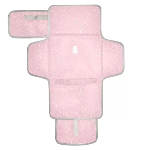 Portable Changing Pad for Baby - Pink Heart Printing Waterproof Diaper Changing Mat Travel Changing Pad with Built-in Pillow - Shower Gift for Baby