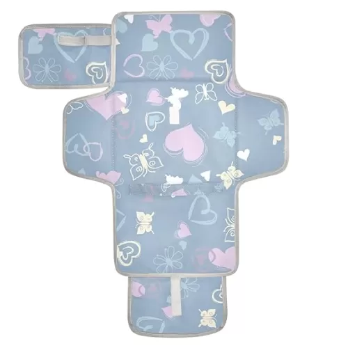 Portable Diaper Changing Pad Travel Baby Changing Mat Waterproof Diaper Changing Mat Foldable Lightweight Baby Changer with Built-in Pillow Pink Hearts