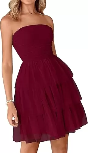 PRETTYGARDEN Womens Tulle Dress Strapless Tube Top Short Dress Summer Ruffle Tiered Beach Sundress Wedding Guest Dresses