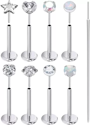 Prjndjw Threadless Nose Rings Stud 20G 18G 16G Flat Back Nose Stud Surgical Steel Push In Nose Rings Opal Heart CZ Hypoallergenic Nose Piercing Lip Medusa Tragus Studs Earrings Piercing Taper