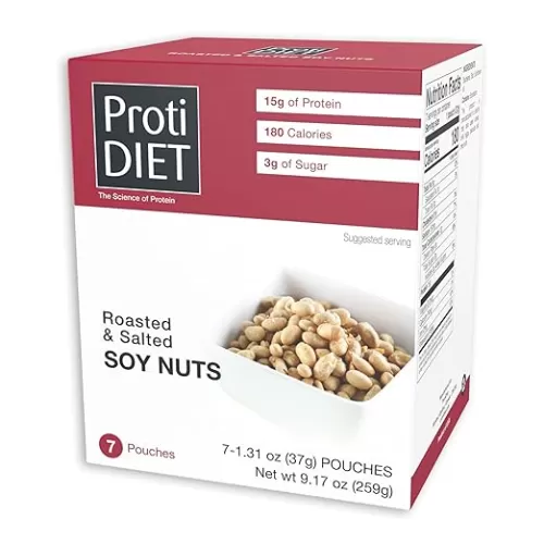 ProtiDIET Roasted and Salted Soy Nuts, Fiber-rich High Protein Snacks made of Roasted Soybeans, Great Heart Healthy Snacks for Adults, Satisfying Nut Snacks for Work and Travel - 7 Pouches Per Box