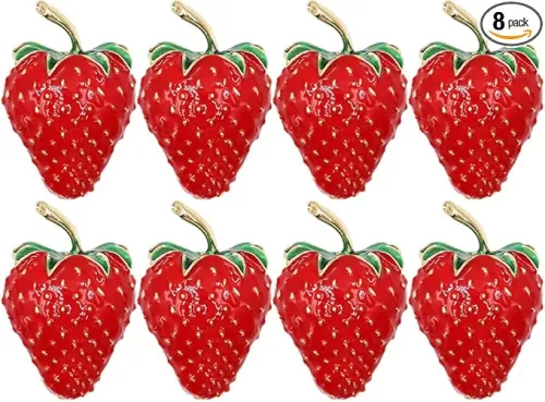Qinwuwu Knobs Handles Pulls Iron Carving Strawberry Decorative Art Jewelry Boxes Pulls Knobs Creative Handles Kitchen Hardware Cupboard Drawer Dresser Zinc Alloy Pack of 8 pcs, Red