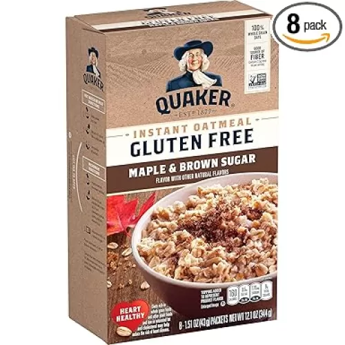 Quaker Instant Oatmeal, Gluten Free, Maple & Brown Sugar, Heart Healthy Oatmeal, Individual Packs, 1.51 Oz (Pack of 8)