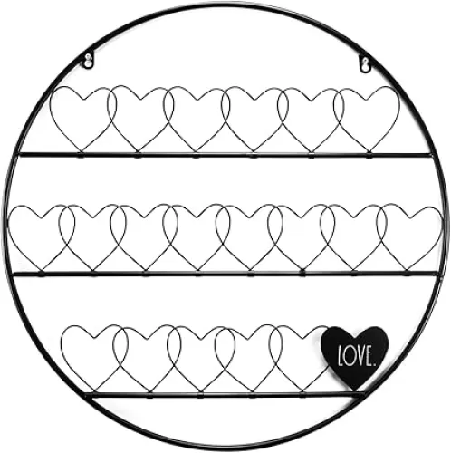 Rae Dunn Wire Wall Grid with Hearts - Round Black Metal Grid Panel Organizer for Collage, Photo Wall, Picture Display, Memo Board, Hanging Office Organization, Art - Home and Classroom Decor