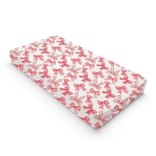Red Valentine's Bows Baby Changing Pad Covers for Girls 32''x16'' Girly Red Hair Bows Fitted Diaper Change Table Pad Mats Valentine Hearts Love Soft Breathable Nursery Cradle & Bassinet Sheets Red
