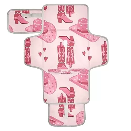 Retro Cowgirl Hats Cowboy Heart Baby Portable Changing Pads Newborn Diaper Changing Mat Reusable Diaper Changing Station for Baby Toddlers Girls Boys Shower Gifts