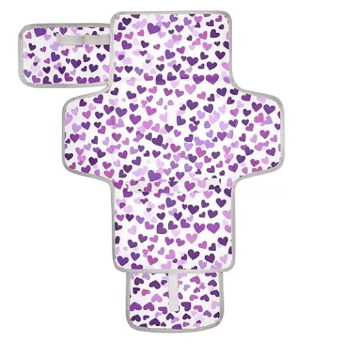 Reusable Baby Pee Pads with Tissue Pocket Diaper mat Changing pad Travel with Built-in Pillow Purple Heart Purple Heart