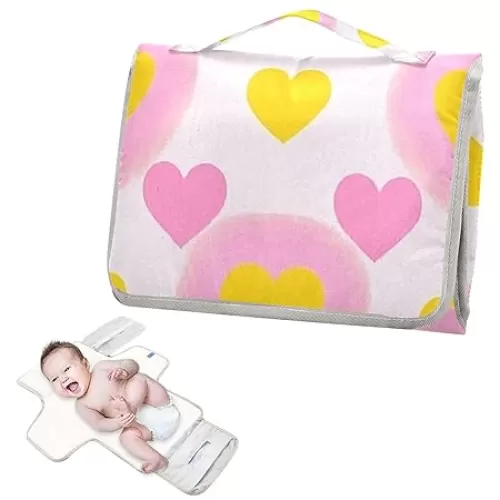 Reusable Changing pad Portable with Tissue Pocket Colorful Yellow Heart Peach Diaper mat Changing pad Travel for Girl & Boy cambiadores de pa?ales para Bebes